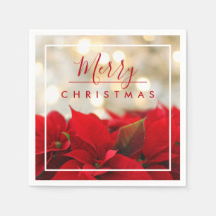 Serviette En Papier Poinsettias rouges avec Golden Bokeh Joyeux Noël