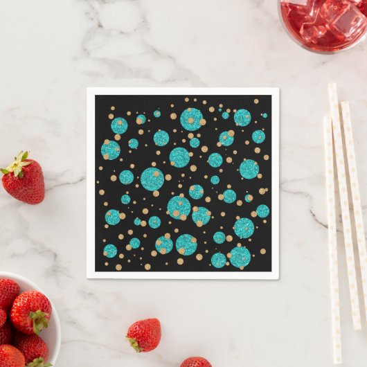 Serviette En Papier Point Confetti Or Bleu turquoise (En situation)