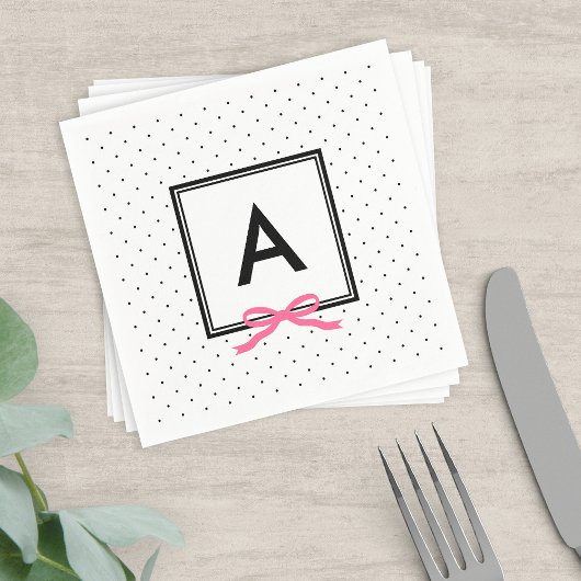 Serviette En Papier Point Polka Noir et Blanc Chic Rose