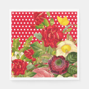 Serviette En Papier Pointe rouge, floral et papillon