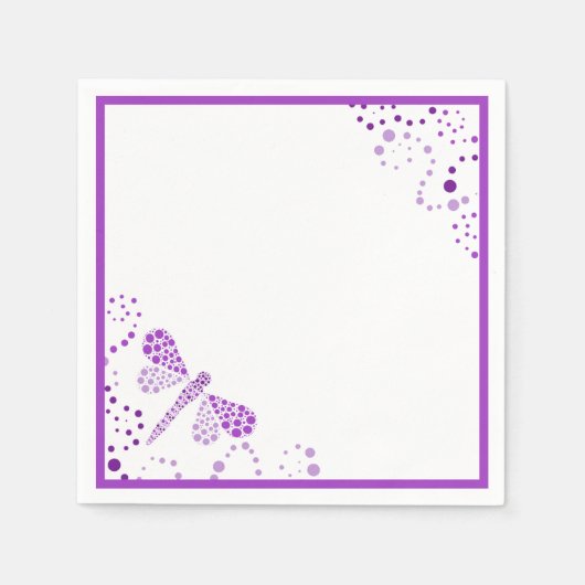 Serviette En Papier Pointillisme de libellule violet et blanc personna (Devant)