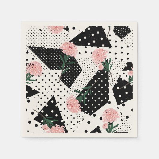 Serviette En Papier Points Abstraits modernes et fleurs roses (Devant)