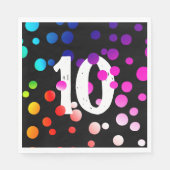 Serviette En Papier Points arc-en-ciel 10e anniversaire sur noir (Devant)