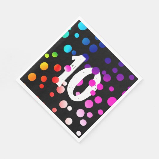 Serviette En Papier Points arc-en-ciel 10e anniversaire sur noir (Coin)