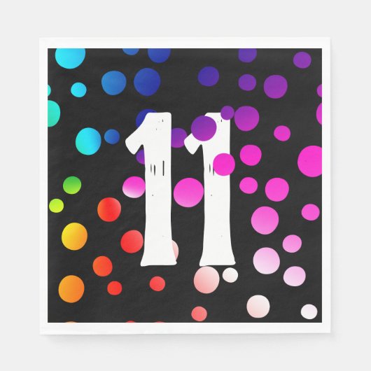 Serviette En Papier Points arc-en-ciel du 11e anniversaire en noir (Devant)