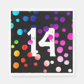 Serviette En Papier Points arc-en-ciel du 14e anniversaire en noir (Devant)