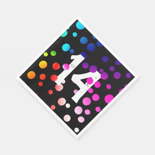 Serviette En Papier Points arc-en-ciel du 14e anniversaire en noir (Coin)