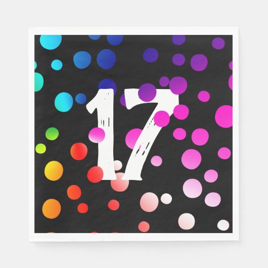Serviette En Papier Points arc-en-ciel du 17e anniversaire en noir (Devant)