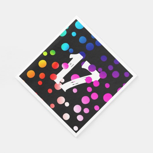 Serviette En Papier Points arc-en-ciel du 17e anniversaire en noir (Coin)