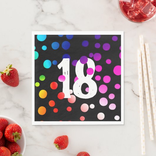Serviette En Papier Points arc-en-ciel du 18e anniversaire en noir (En situation)