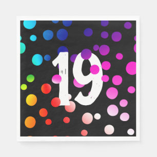 Serviette En Papier Points arc-en-ciel du 19e anniversaire en noir