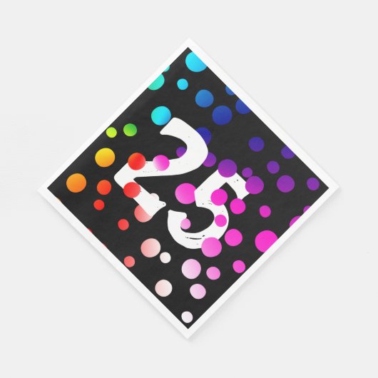 Serviette En Papier Points arc-en-ciel du 25e anniversaire en noir (Coin)