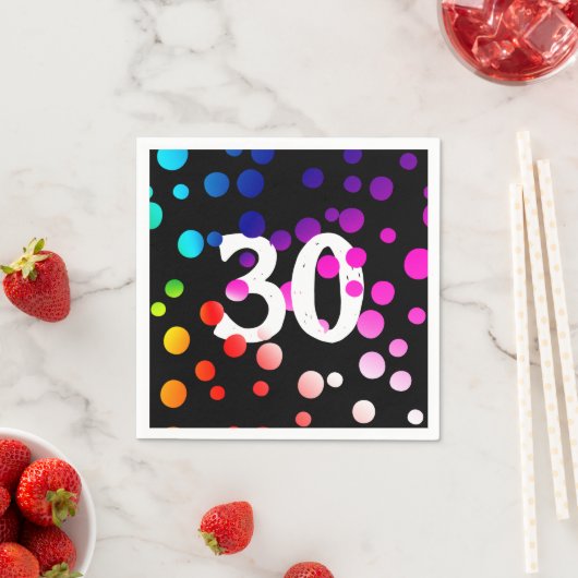 Serviette En Papier Points arc-en-ciel du 30e anniversaire en noir (En situation)
