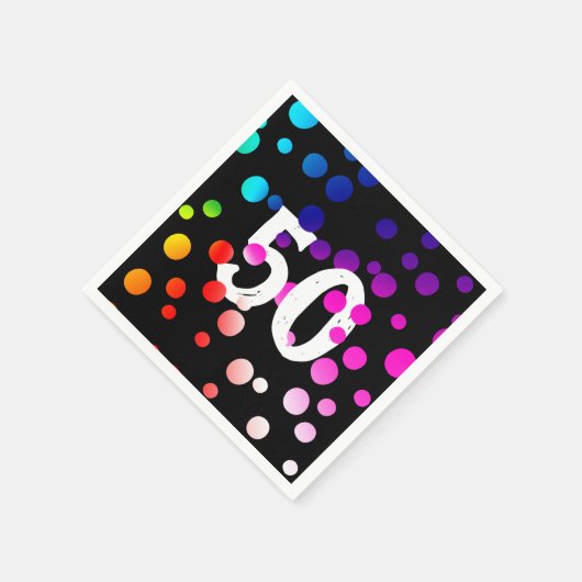 Serviette En Papier Points arc-en-ciel du 50e anniversaire en noir (Coin)