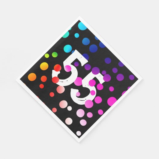 Serviette En Papier Points arc-en-ciel du 55e anniversaire en noir (Coin)