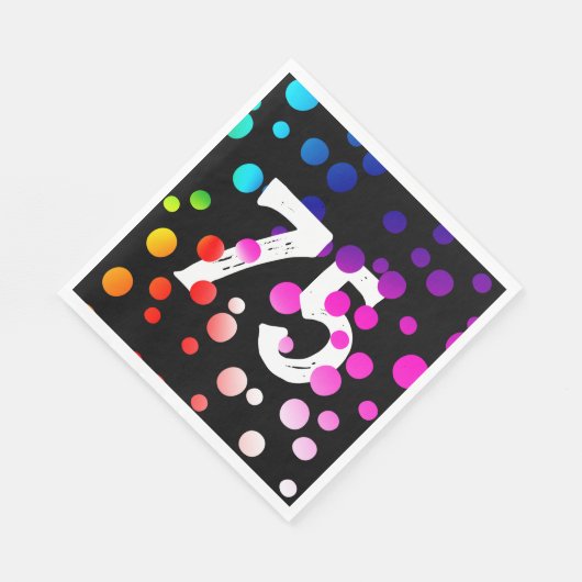 Serviette En Papier Points arc-en-ciel du 75e anniversaire en noir (Coin)