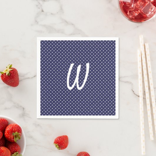 Serviette En Papier points blancs sur monogramme bleu (En situation)
