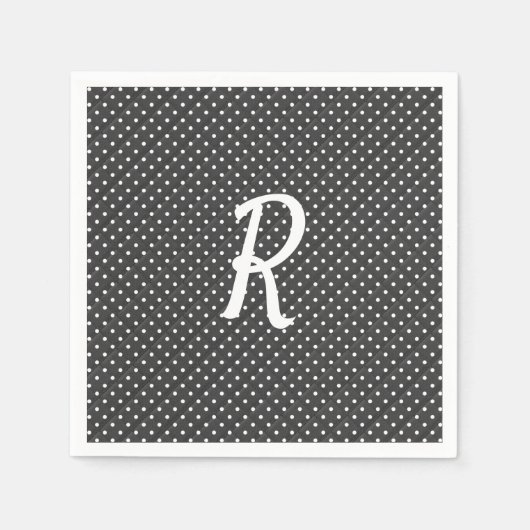 Serviette En Papier points blancs sur monogramme noir (Devant)