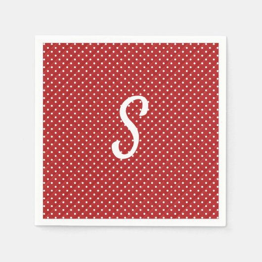 Serviette En Papier points blancs sur monogramme rouge (Devant)