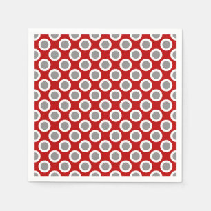 Serviette En Papier Points circlés rétro, rouge profond et gris