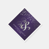 Serviette En Papier Points Confetti Argent Élégants | Violet foncé pro (Coin)