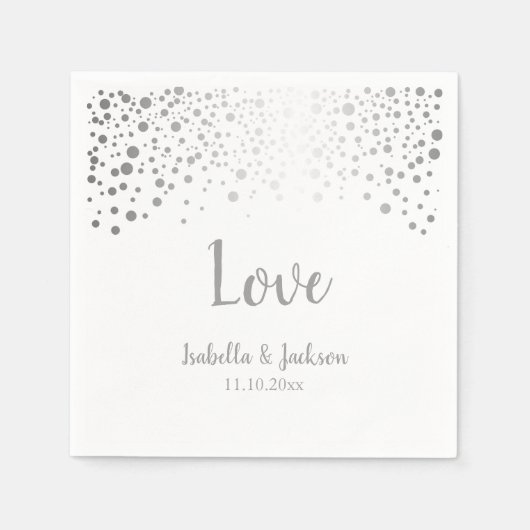 Serviette En Papier Points Confetti blanc et argent (Devant)