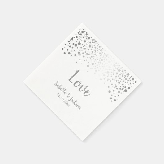 Serviette En Papier Points Confetti blanc et argent (Coin)