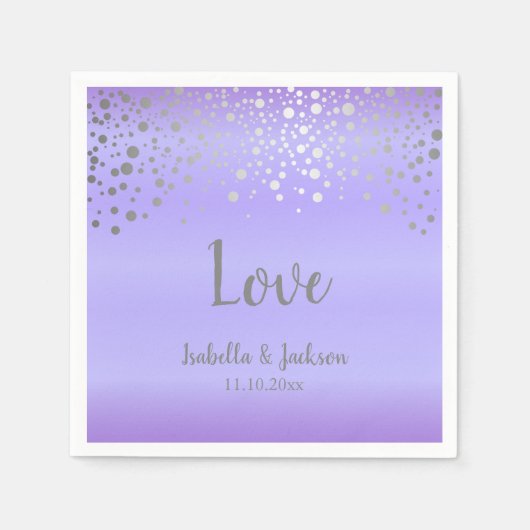 Serviette En Papier Points confetti de lavande et d'argent (Devant)