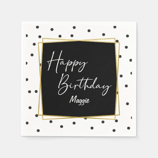 Serviette En Papier Points Confetti noirs et blancs pour elle (Devant)