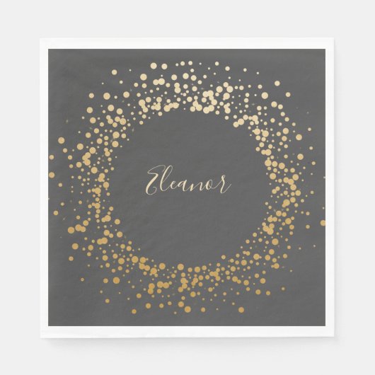Serviette En Papier Points Confetti Ombre Or Gris Noir Personnalisés (Devant)