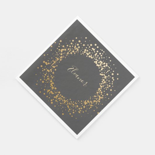Serviette En Papier Points Confetti Ombre Or Gris Noir Personnalisés (Coin)