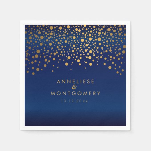 Serviette En Papier Points Confetti Or Stylish sur Marine Blue Satin (Devant)