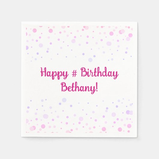 Serviette En Papier Points Confetti Pink Rose Anniversaire Personnalis (Devant)