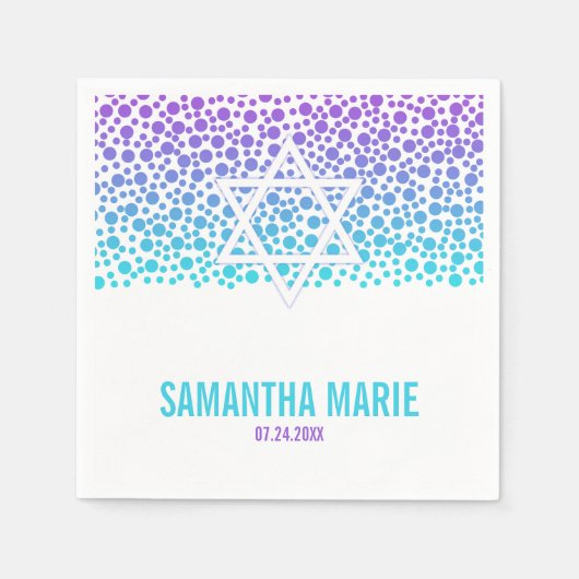 Serviette En Papier Points Confetti Purple Bat mitzvah Turquoise (Devant)