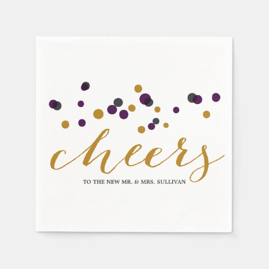 Serviette En Papier Points Confetti Purple & Or Mariage Napkin (Devant)