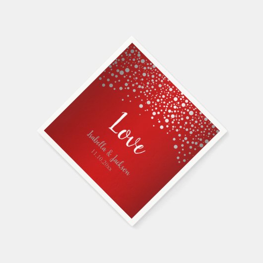 Serviette En Papier Points confetti rouge foncé et argent (Coin)