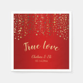 Serviette En Papier Points confetti rouge foncé et or (Devant)