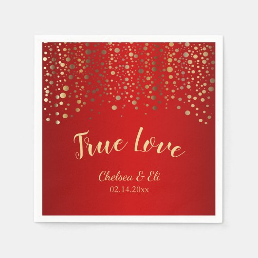 Serviette En Papier Points confetti rouge foncé et or (Devant)