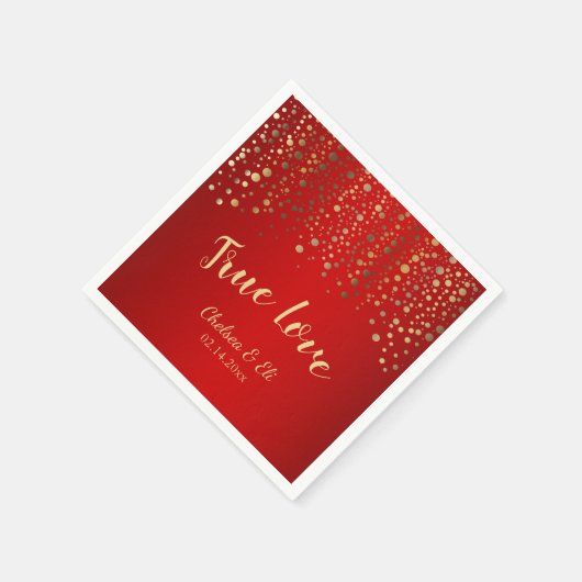 Serviette En Papier Points confetti rouge foncé et or (Coin)