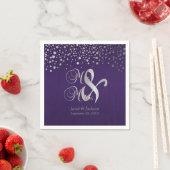 Serviette En Papier Points Confetti violet et argenté (En situation)