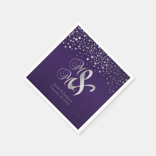 Serviette En Papier Points Confetti violet et argenté (Coin)