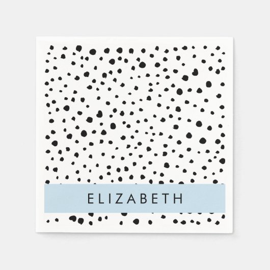 Serviette En Papier Points dalmatiens, Spots, Noir et Blanc, Votre nom (Devant)