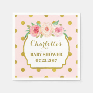Serviette En Papier Points d'or rose Baby shower floral