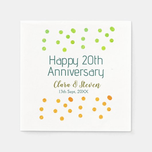 Serviette En Papier Points dorés scintillent joyeux 20e anniversaire d (Devant)