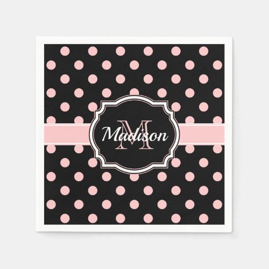 Serviette En Papier Points noirs et roses (Devant)
