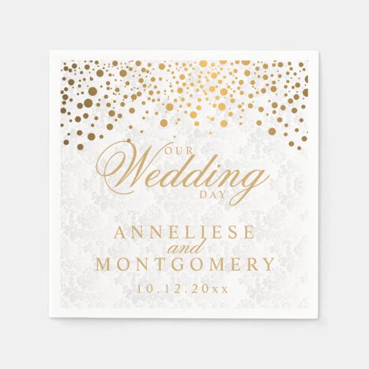 Serviette En Papier Points Or Confetti Design Notre Jour De Mariage (Devant)