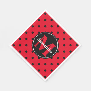 Serviette En Papier Points polka en rouge et noir personnalisés