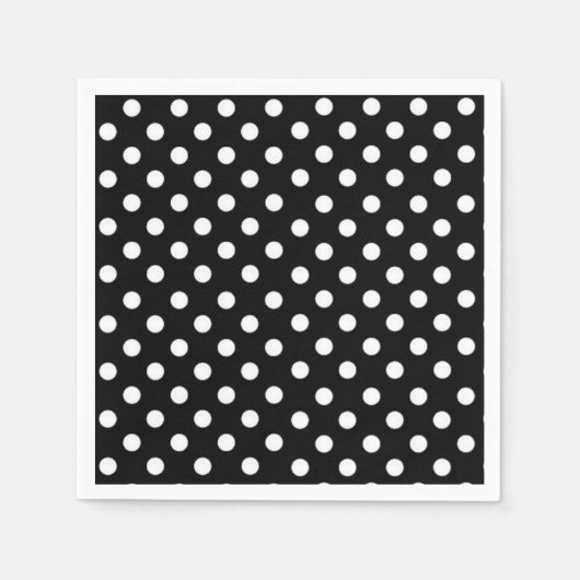Serviette En Papier Points polka | points rétro noir et blanc (Devant)