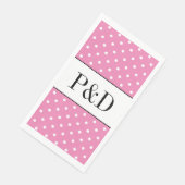 Serviette En Papier Points polka rose et blanc monogramme personnalisé (Coin)