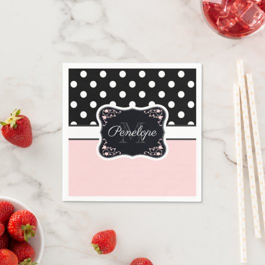 Serviette En Papier Points roses et noirs (En situation)